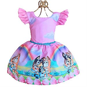 Vestido Bluey Bingo e Família Luxo Temático Infantil Festa