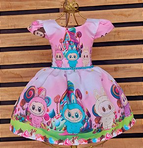 Vestido Labubu Luxo Temático Infantil Festa Pronta Entrega