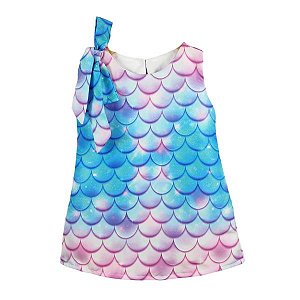 Vestido Trapézio Regata Escama de Sereia Infantil Festa