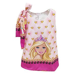 Vestido Temático Trapézio Regata Barbie Rosa Infantil Festa