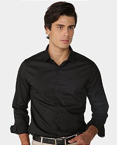 Camisa Manga Longa Masculina Social Slim Preto Pool