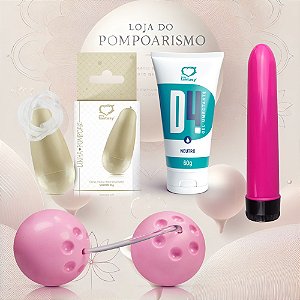 Kit Iniciante de Pompoarismo com Lubrificante Bola Ben Wa, Cone 45g e Personal 13cm