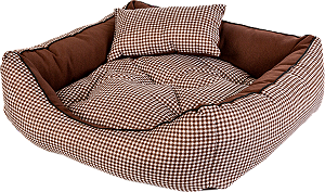 Caminha pet luxo com travesseiro e almofada dupla face, cor xadrez