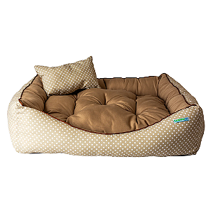Caminha pet luxo com travesseiro e almofada dupla face Marrom Bolinha