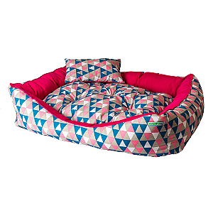 Caminha pet luxo com travesseiro e almofada dupla face Rosa Geométrica