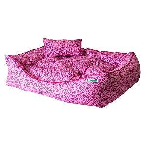 Caminha pet luxo com travesseiro e almofada dupla face Rosa Oncinha