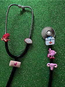 Kit Enfeite Pediatria Estetoscópio Caneta Lápis Medicina