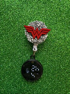 Relógio Retrátil Roller Clip Jaleco Wonder Woman Mulher Maravilha
