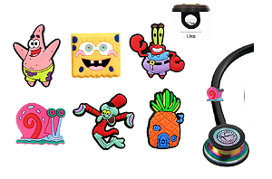 Kit Enfeite Pediatria Estetoscópio Bob Esponja Medicina Enfermagem