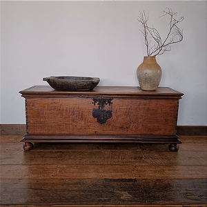 Baú com Tampo Emoldurado e Ferragens, Séc. XIX - 163x46cm (L x P)