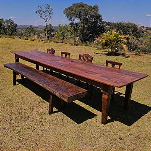 Mesa Rústica de Madeira Maciça, Início do Séc. XX - 101x399cm (L x C)