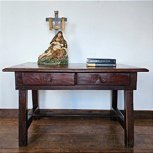 Mesa de Apoio 2 Gavetas e Travessa em H – Séc. XIX - 78x137cm (L x C)