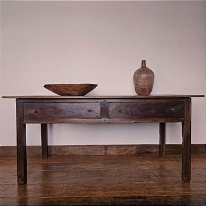 Mesa de Apoio Mineira Rústica c/ 2 Gavetas, Séc. XX - 78x171cm (L x C)
