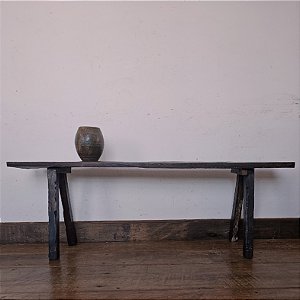 Banco Rústico de Madeira com Pés Estilo Cavalete, Início do Séc. XX - 1,41m
