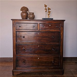 Cômoda de Fazenda Rústica, 5 Gavetas, Séc. XIX, RJ - 132x65cm (L x P)