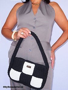 Bolsa baguete Rebeca na cor preto e branco