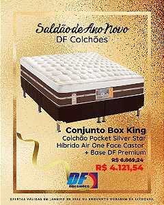 Saldão: Conjunto Box King (Colchão Pocket Silver Star Híbrido Air One Face Castor + Base Box DF Premium)