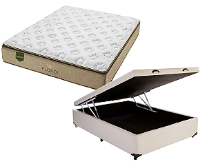 Conjunto Baú Casal (Colchão Flower Plus Minaspuma + Base Baú Econ. 36cm)