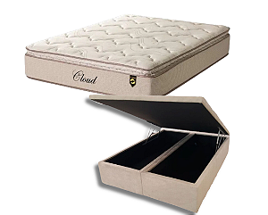 Conjunto Baú Queen (Colchão Cloud Molas Ensacadas Lucspuma + Base Baú Econ. 36cm)