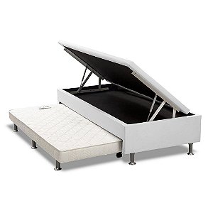 Cama Box Baú Solteiro com Auxiliar Mola Bonnel Sintético Branco 56x88x188