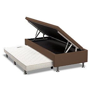 Cama Box Baú Solteiro com Auxiliar Espuma Sintético Marrom 56x78x188