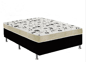 Cama Box Casal Suede Preto + Colchão Casal Suede Bege Espuma 138x188x55