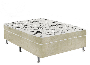 Cama Box Casal Suede Bege + Colchão Casal Suede Bege Espuma 138x188x55