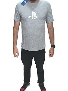 CAMISETA SÍMBOLO PLAYSTATION - CINZA CLARO (M)