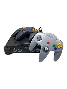 CONSOLE NINTENDO 64 - CONTROLE PRETO PARALELO - USADO