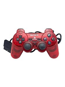 CONTROLE SONY PS2 DUALSHOCK 2 - VERMELHO TRANSLÚCIDO - USADO