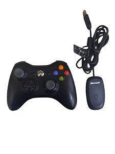 CONTROLE SEM FIO XBOX 360 + RECEPTOR WIRELESS MICROSOFT P/ PC - USADO
