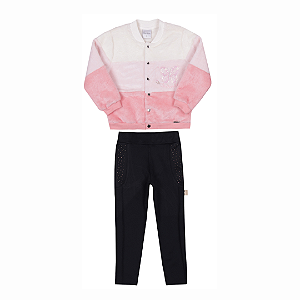Conjunto Feminino Infantl Casaco bordado calça Paraiso 14799