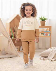 Conjunto Infantil Feminino de Blusão Bordado e Calça 11011