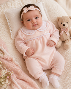 Saída Maternidade Feminina em Plush Rosa 2Pç Paraiso 16136