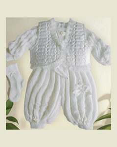 Conjunto Batizado Bebê Feminino Macacão Lã Bambinaio 2015