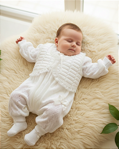 Conjunto Batizado Bebê Feminino Macacão Lã Bambinaio 2015