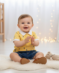 Conjunto Bebê Masculino Curto Polo ShortsJeans Paraiso 15444