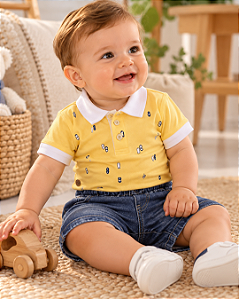 Conjunto Bebê Masculino Curto Polo ShortsJeans Paraiso 15444