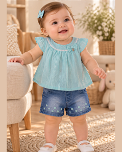 Conjunto Bebê Feminino Bata e Shorts Paraíso 13977