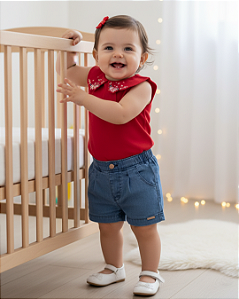 Conjunto Bebê Feminino Body Bordado e Shorts Paraiso 15432