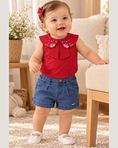 Conjunto Bebê Feminino Shorts Jeans Paraíso 15432