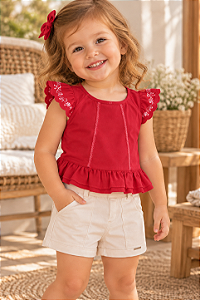 Conjunto Bebê Feminino Bata Sarja e Shorts Paraiso 15581