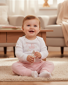 Conjunto Bebê Feminino Longo Body Bordado Calça Piquet 14242