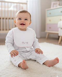 Macacão Bebê Feminino Longo Babador Removível Letut 16531