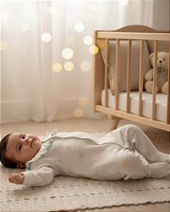 Macacão Bebê Feminino Longo Rib Canelada Babado Letut 15775