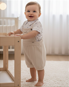 Macacão Bebê Masculino Curto Malha Trico Paraiso 13906