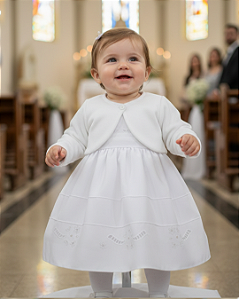 Vestido Bebê Batizado Bordado + Bolero Pelo Paraiso 17849