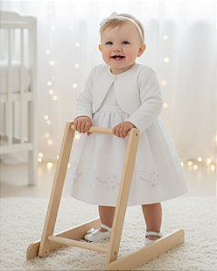 Vestido Bebê Batizado Bordado + Bolero Pelo Paraiso 17849