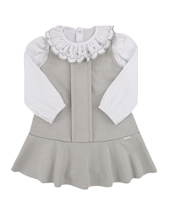 Vestido Bebê Malha Roma + Body Manga Longa Bordado 17859