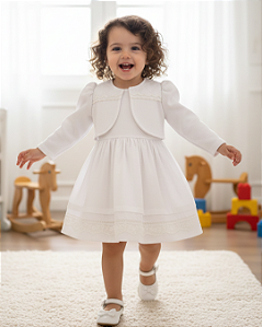 Vestido Infantil Batizado Tricoline e Bolero Paraiso 17942